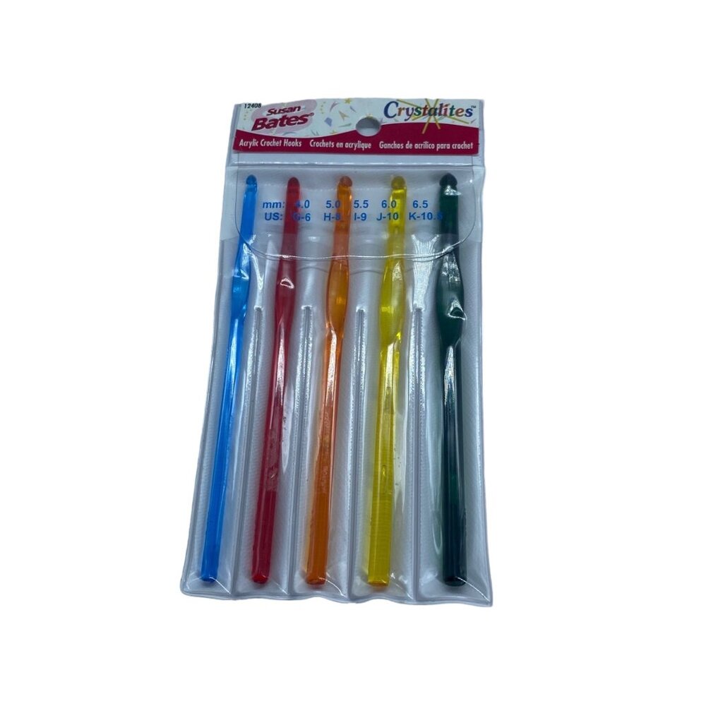 Susan Bates Crystallites Acrylic‎ Crochet Hooks Set - Sizes G6 to K10 NEW